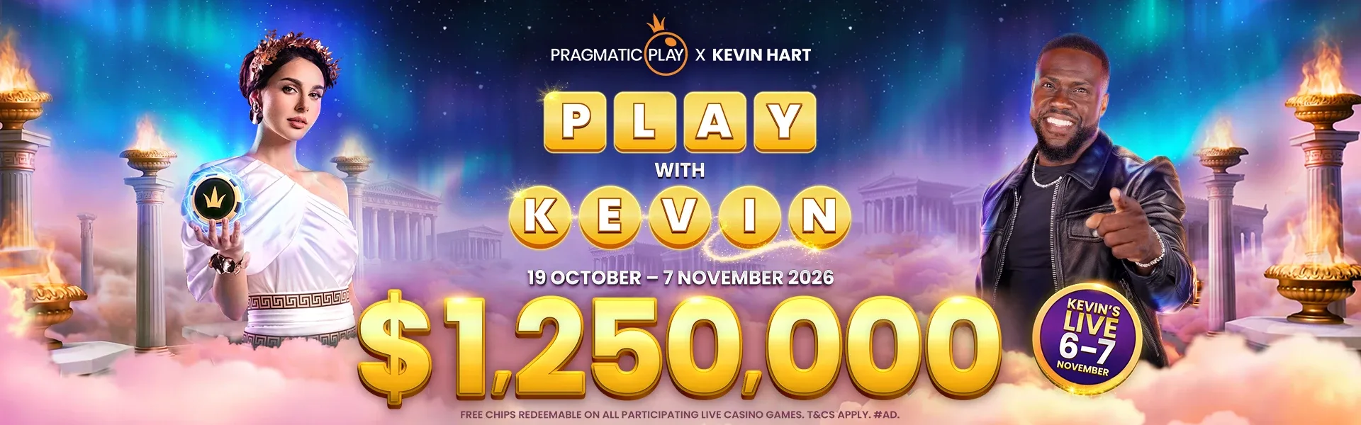 Pragmatic Play x Kevin Hart: Play with Kevin, 19 October to 7 November 2026, $1,250,000
